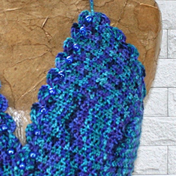 HAND CRAFTED Cropped Top Crochet Halter Festival Fashion Blue Colorful Large - Picture 7 of 12